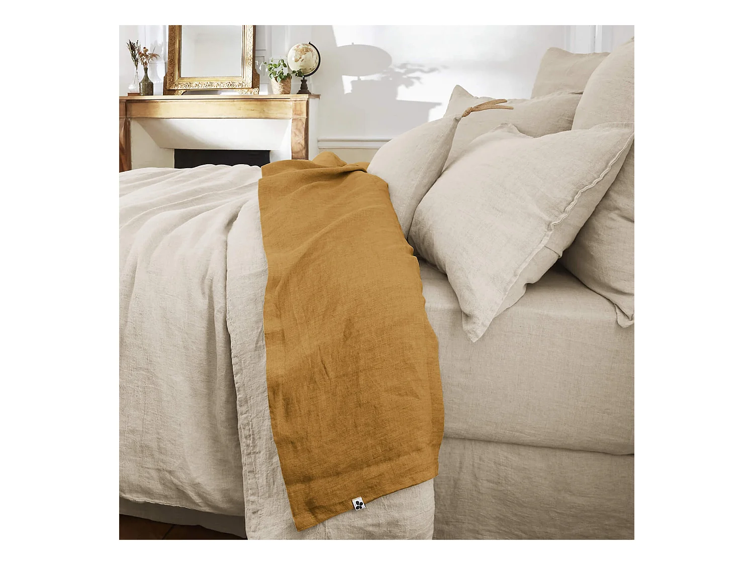 Drap plat lin lavé marron 270x300