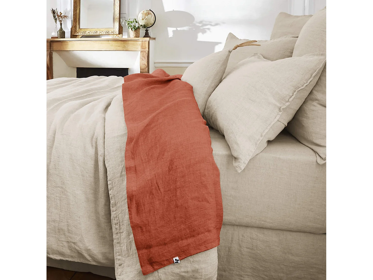 Drap plat lin lavé orange 270x300