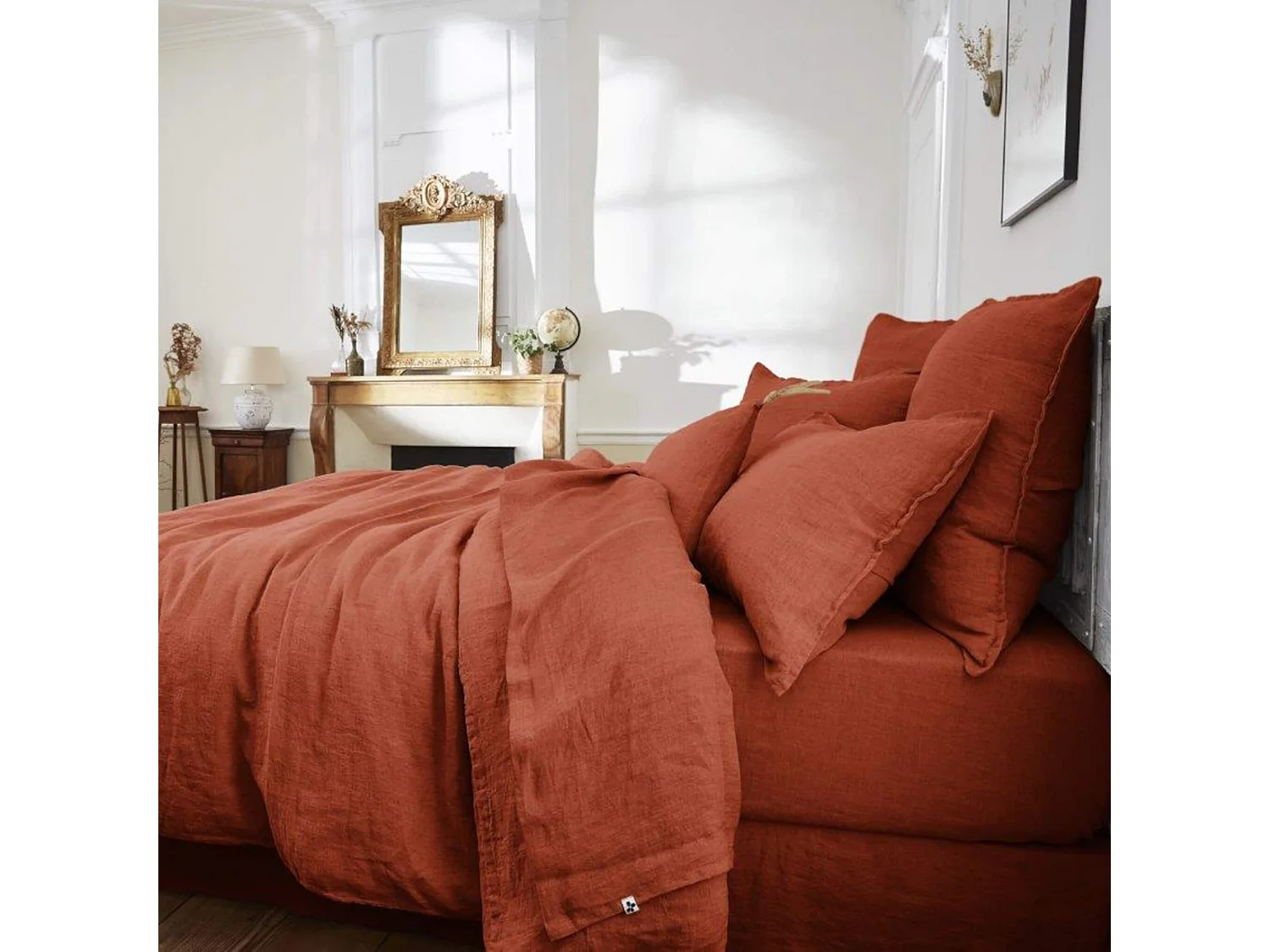 Drap plat lin lavé orange 270x300