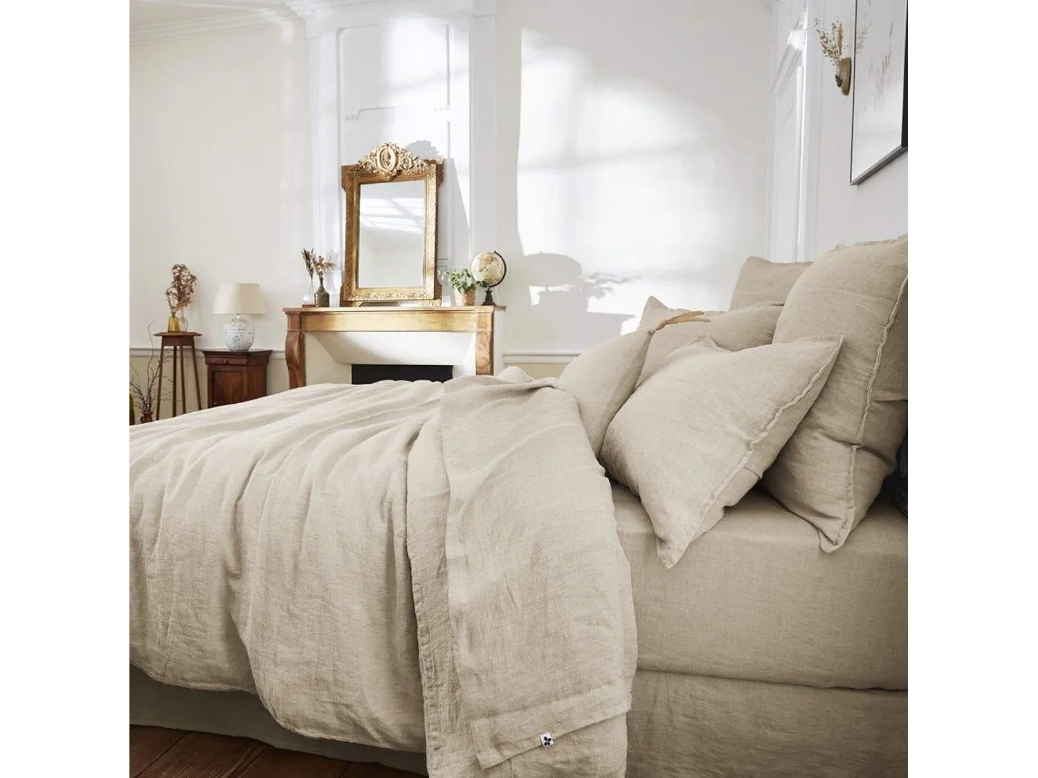 Drap plat lin lavé beige 240x300