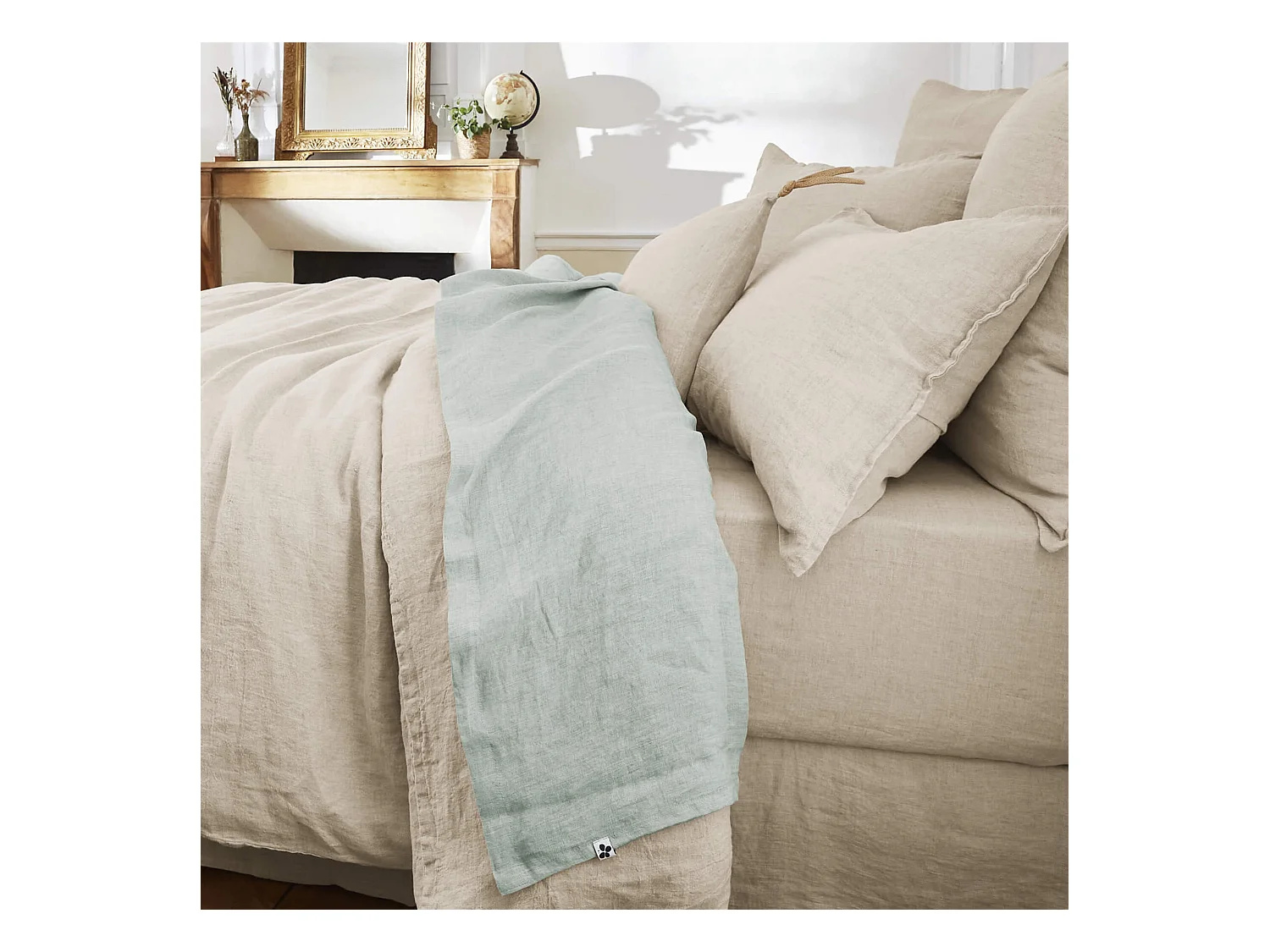 Drap plat lin lavé vert 240x300