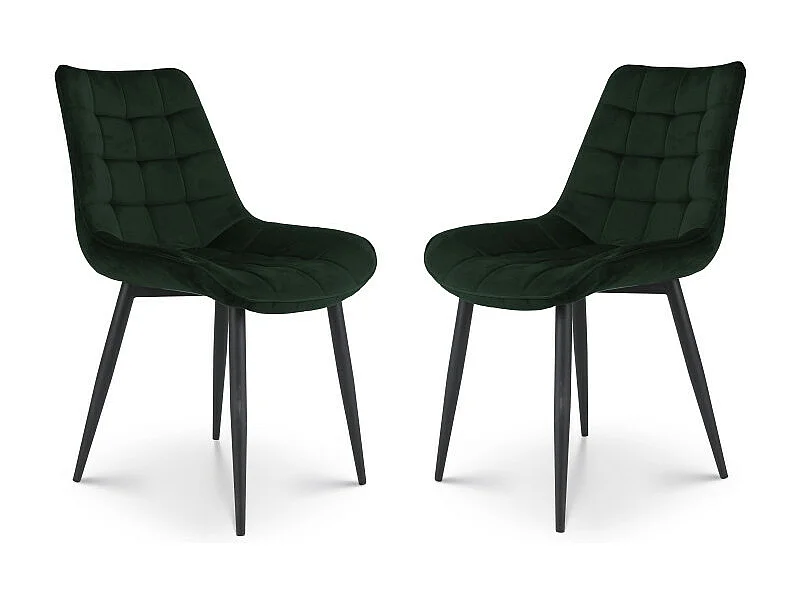 Lot de 2 chaises Modernes en Tissu Velours Vert Foncé avec Pieds en Métal