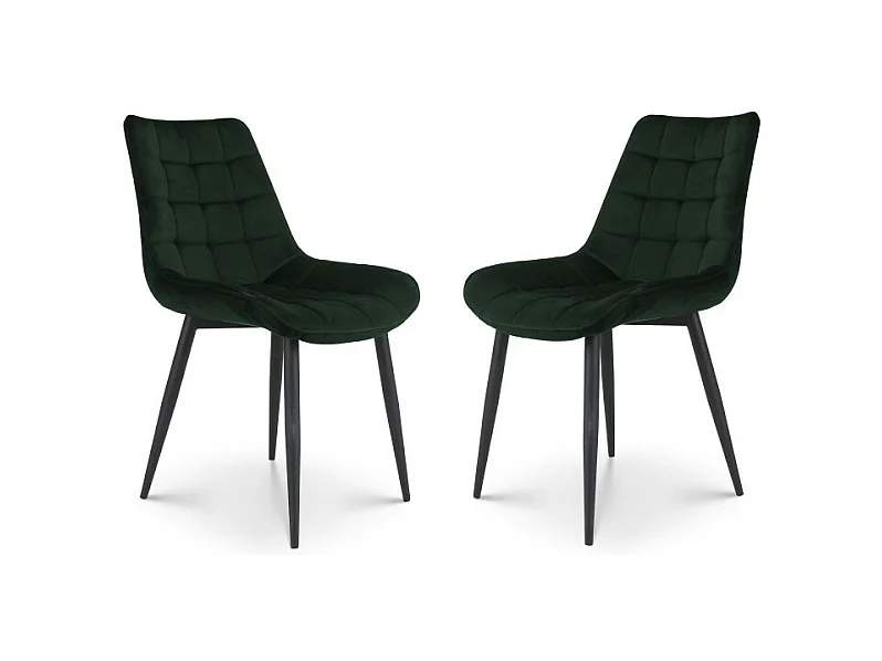 Lot de 2 chaises Modernes en Tissu Velours Vert Foncé avec Pieds en Métal