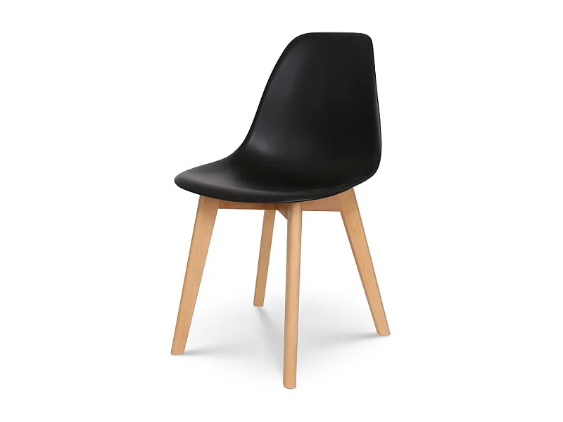 Chaise style scandinave modèle GABBY - Coque en résine noire et pieds en bois naturel