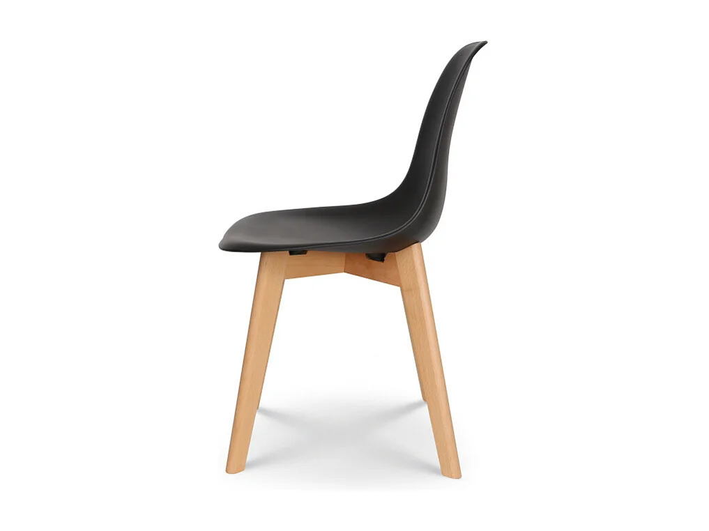 Chaise style scandinave modèle GABBY - Coque en résine noire et pieds en bois naturel