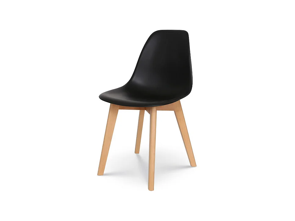 Chaise style scandinave modèle GABBY - Coque en résine noire et pieds en bois naturel