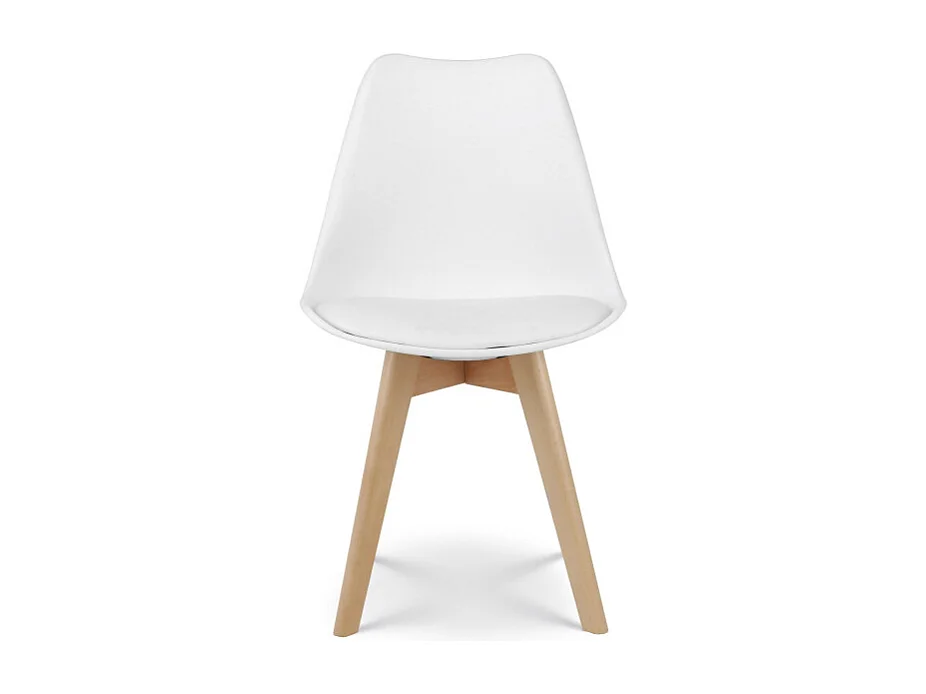 Lot de 4 chaises style scandinave VICTOIRE - Coque en résine blanche rembourrée et pieds en bois naturel