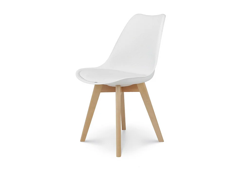 Lot de 4 chaises style scandinave VICTOIRE - Coque en résine blanche rembourrée et pieds en bois naturel