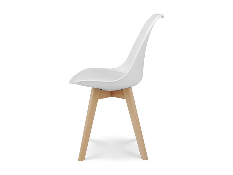 Lot de 4 chaises style scandinave VICTOIRE - Coque en résine blanche rembourrée et pieds en bois naturel