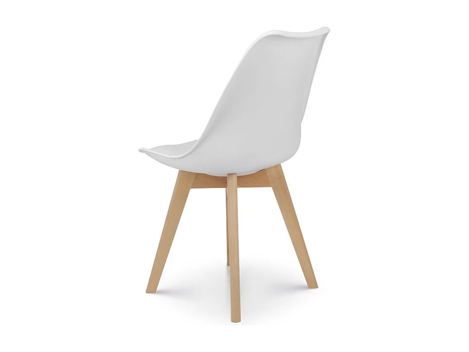 Lot de 4 chaises style scandinave VICTOIRE - Coque en résine blanche rembourrée et pieds en bois naturel