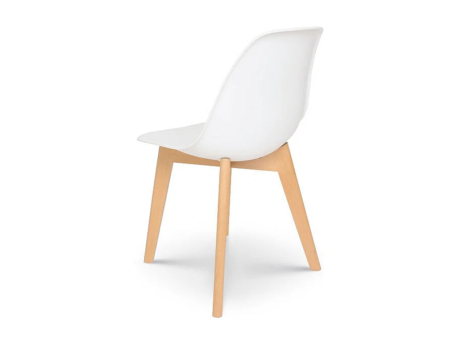 Lot de 4 chaises style scandinave modèle GABBY - Coque en résine blanche et pieds en bois naturel