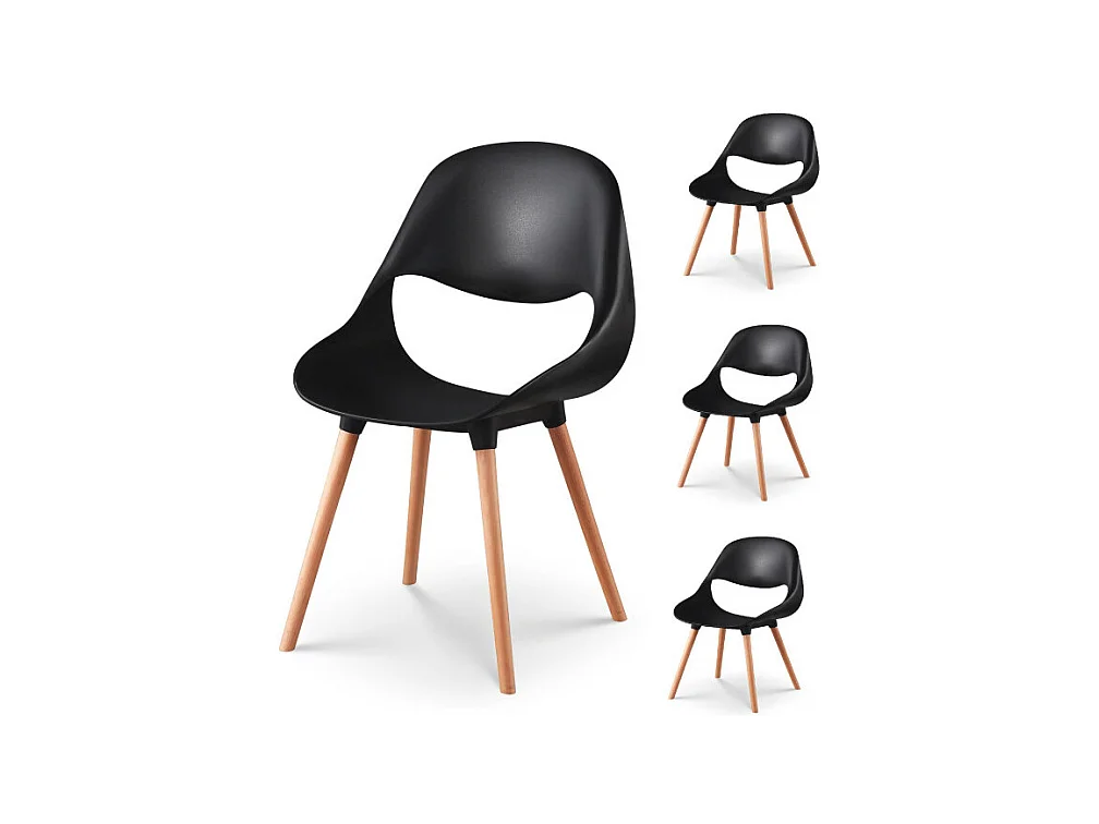 Lot de 4 chaises de salle à manger CHLOE noire et pieds en bois