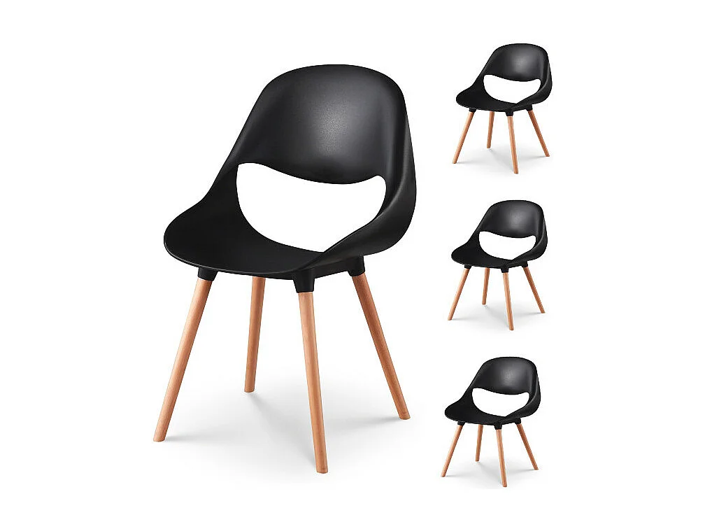 Lot de 4 chaises de salle à manger CHLOE noire et pieds en bois
