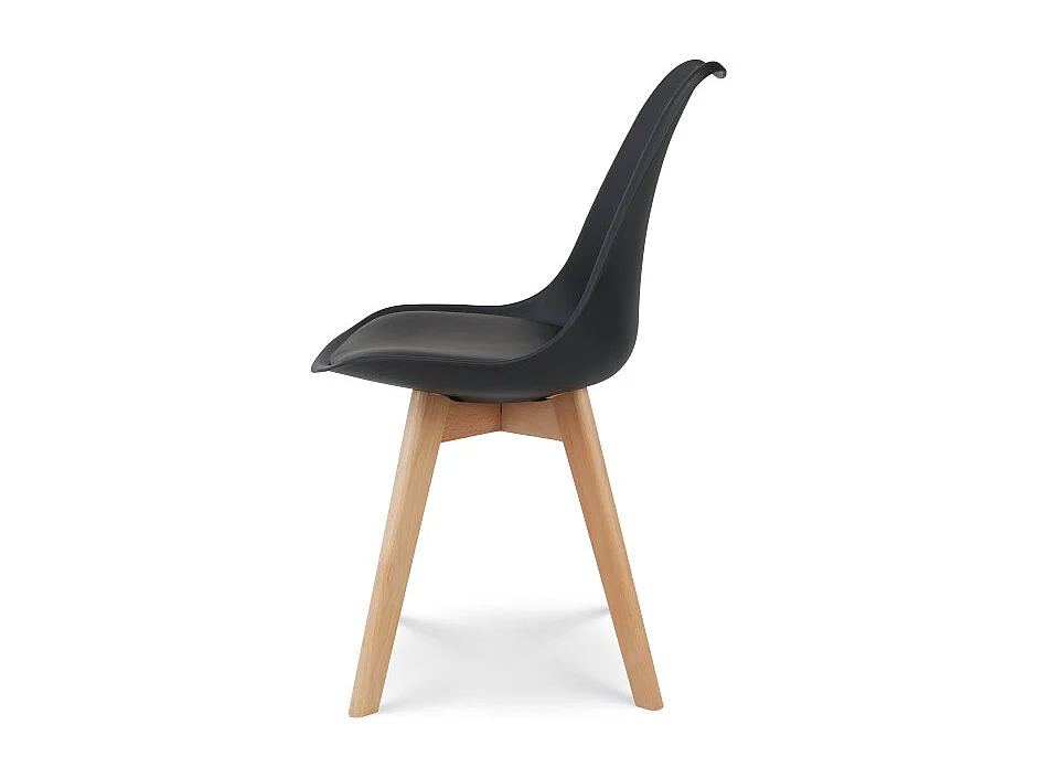 Lot de 4 chaises style scandinave VICTOIRE - Coque en résine noire rembourrée et Pieds en Bois Naturel