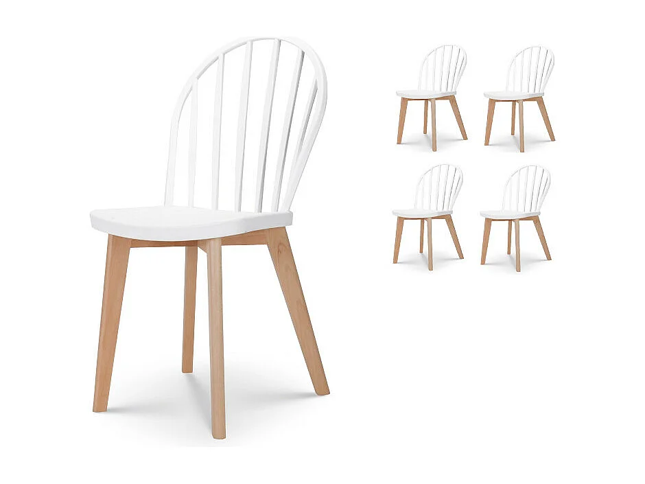 Lot de 4 chaises de salle à manger EMY blanches avec pieds en bois