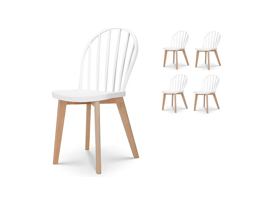 Lot de 4 chaises de salle à manger EMY blanches avec pieds en bois