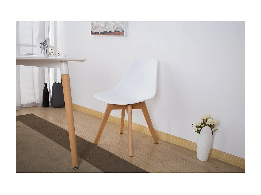 Chaise style scandinave modèle GABBY - Coque en résine blanche et pieds en bois naturel