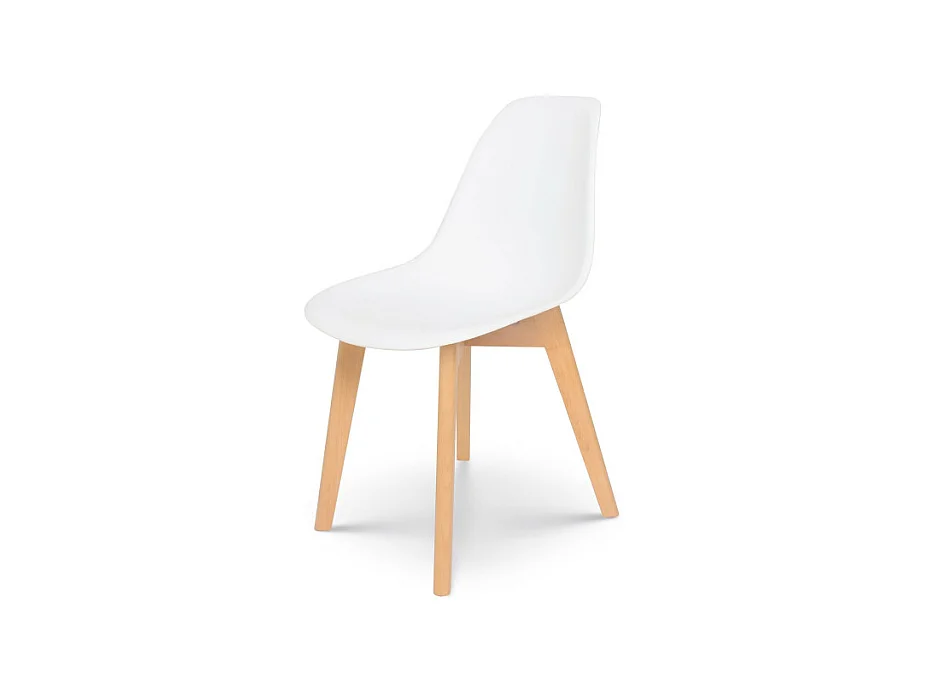 Chaise style scandinave modèle GABBY - Coque en résine blanche et pieds en bois naturel