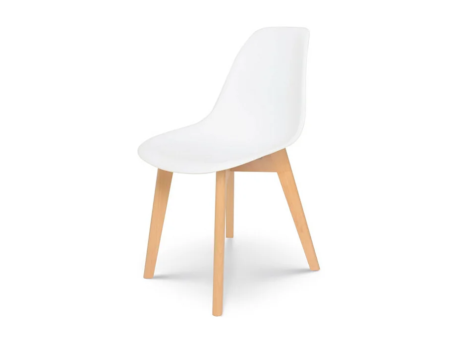 Chaise style scandinave modèle GABBY - Coque en résine blanche et pieds en bois naturel