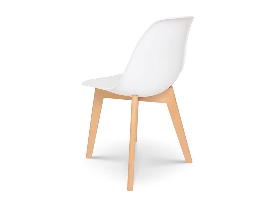 Chaise style scandinave modèle GABBY - Coque en résine blanche et pieds en bois naturel