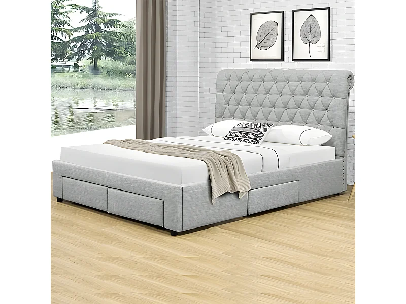 Lit Design Avec Tiroirs Hyde - Couleurs - Gris, Tailles - 140x190