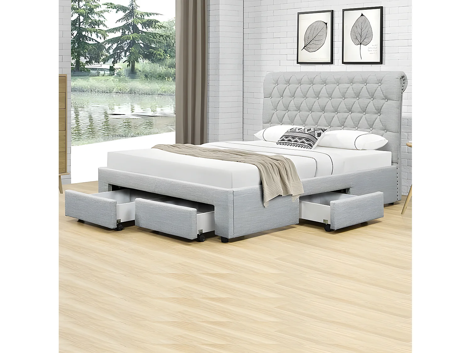 Lit Design Avec Tiroirs Hyde - Couleurs - Gris, Tailles - 140x190