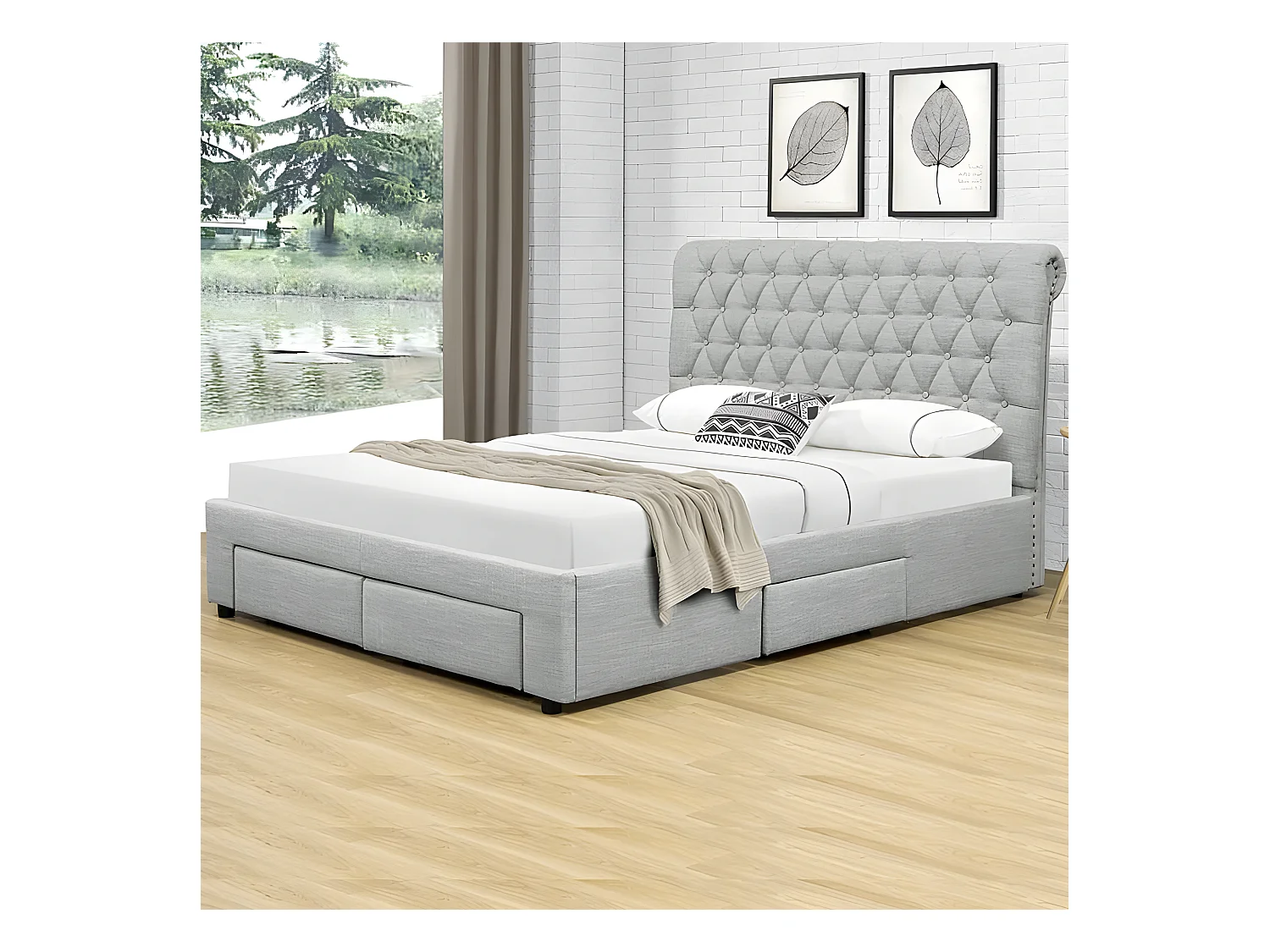 Lit Design Avec Tiroirs Hyde - Couleurs - Gris, Tailles - 140x190
