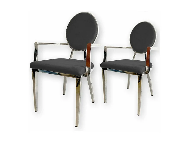 Lot De 2 Fauteuil Médaillon Acier Et Velours Style Baroque - Couleurs - Velours Noir