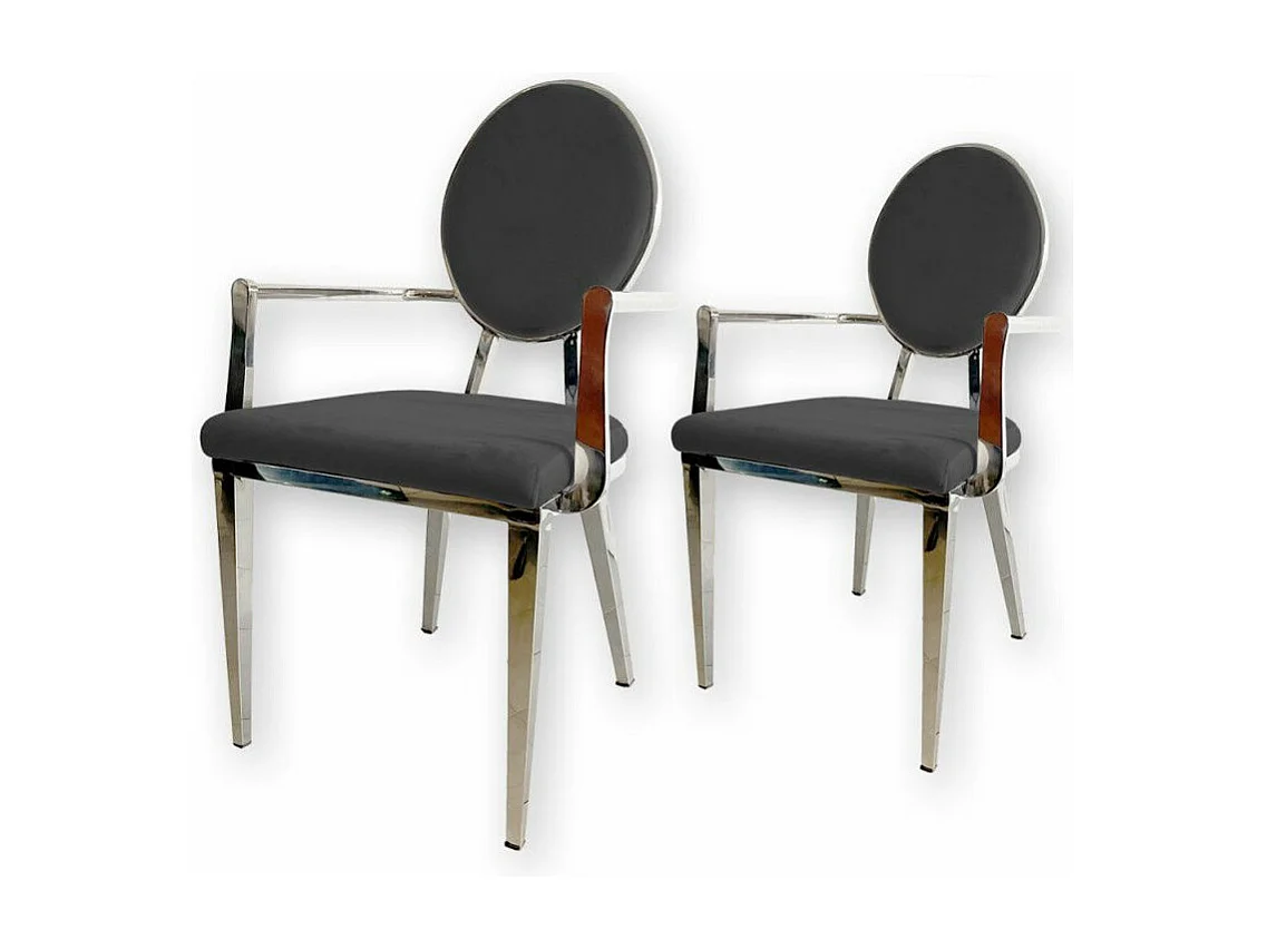 Lot De 2 Fauteuil Médaillon Acier Et Velours Style Baroque - Couleurs - Velours Noir