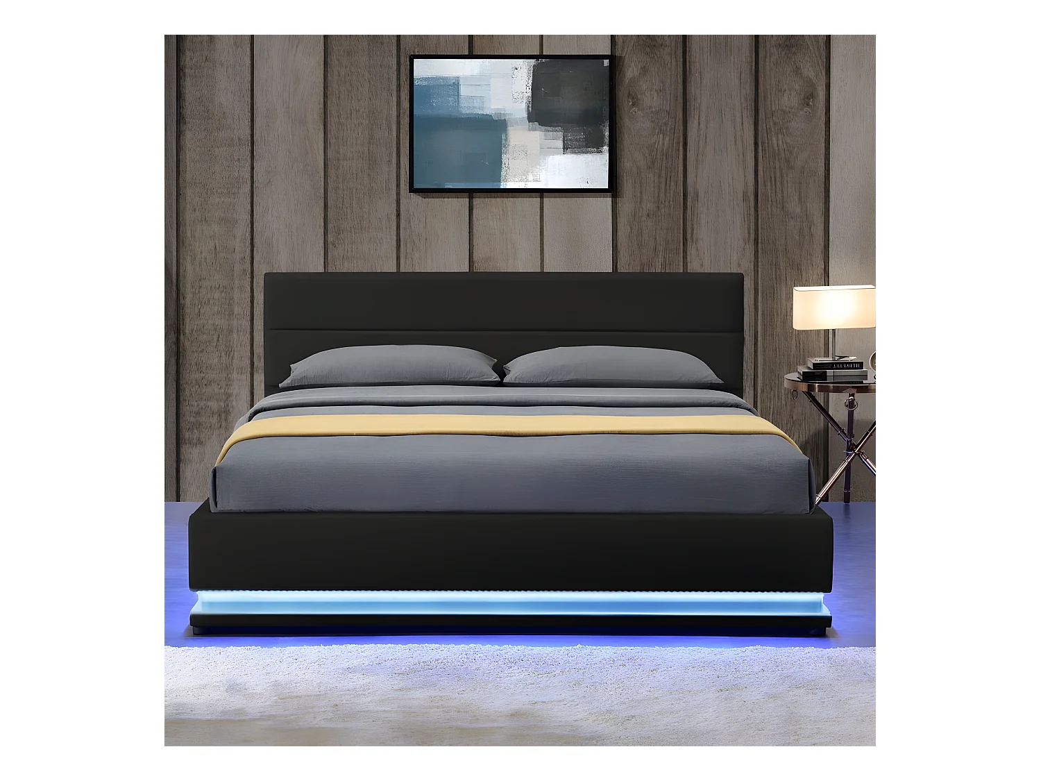 Lit Led Avec Coffre De Rangement Ava - Couleurs - Noir, Tailles - 140x190