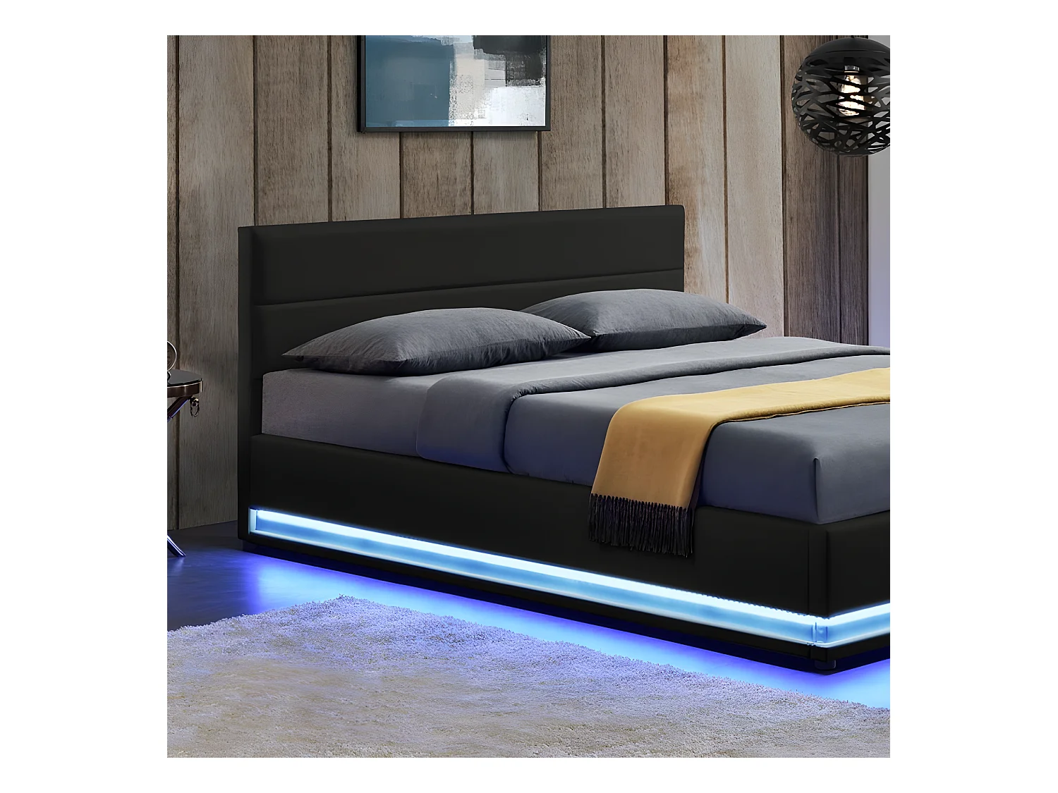 Lit Led Avec Coffre De Rangement Ava - Couleurs - Noir, Tailles - 140x190