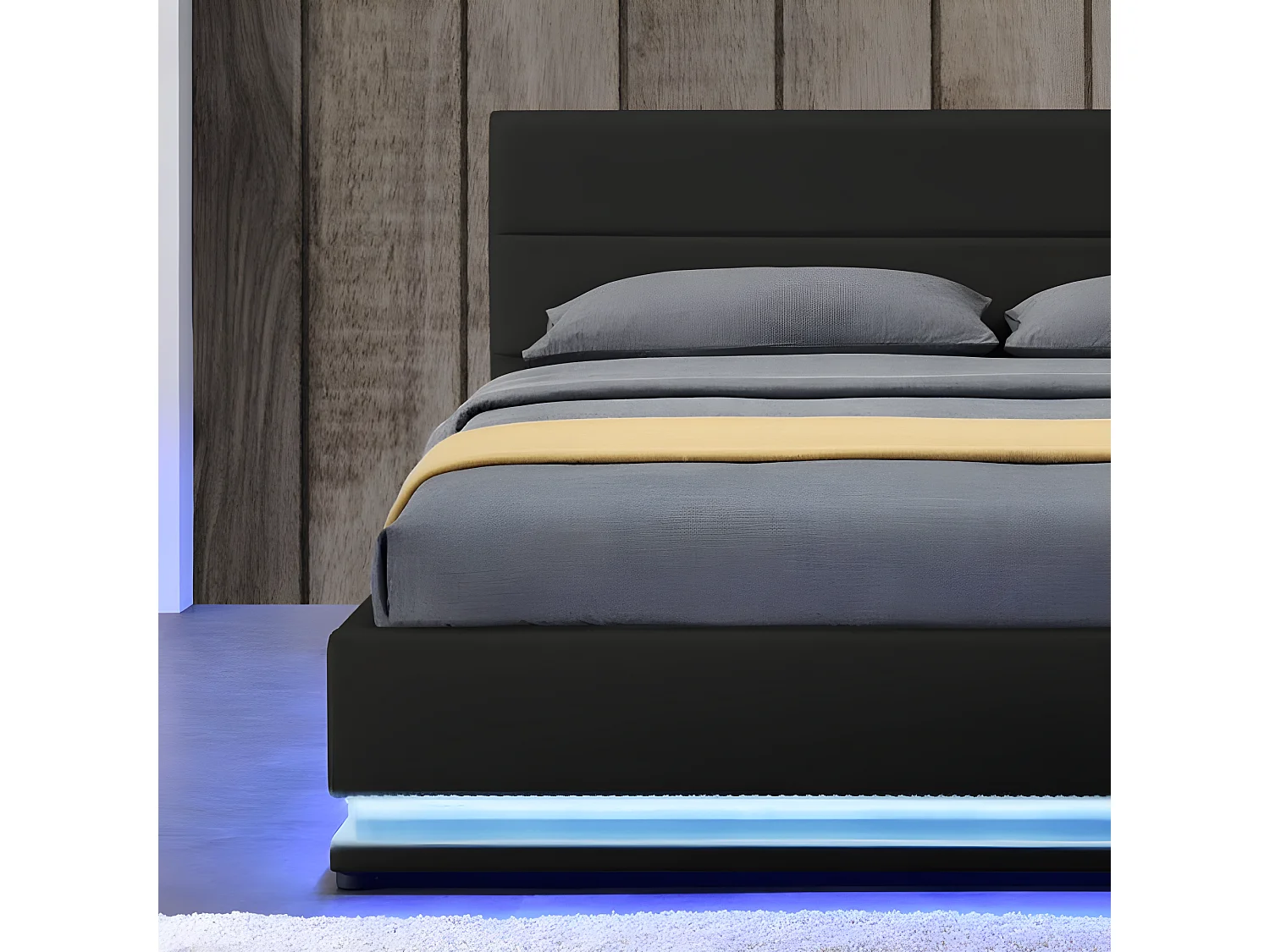 Lit Led Avec Coffre De Rangement Ava - Couleurs - Noir, Tailles - 140x190