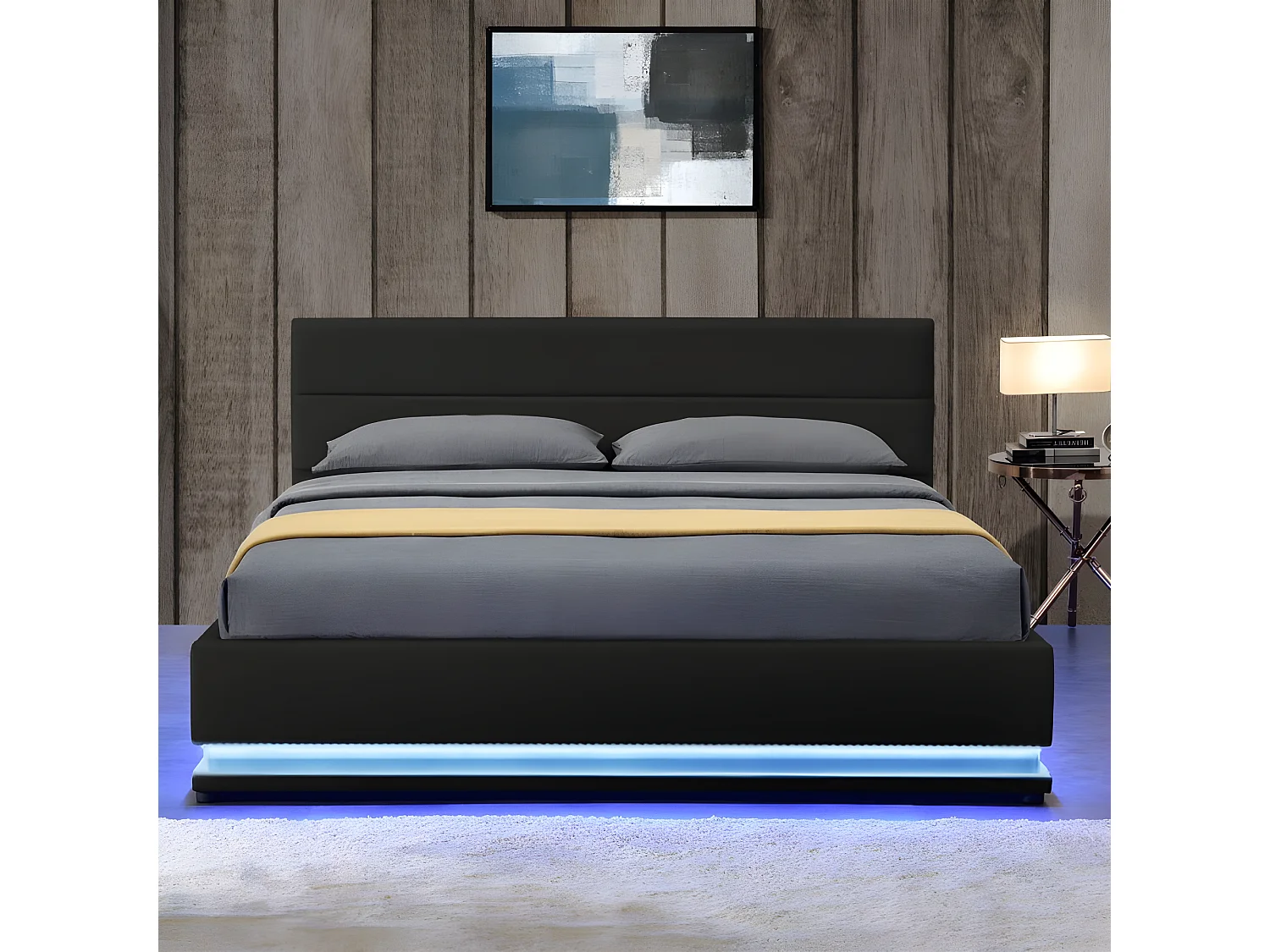 Lit Led Avec Coffre De Rangement Ava - Couleurs - Noir, Tailles - 180x200