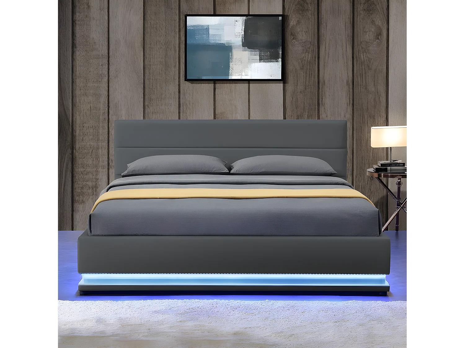 Lit Led Avec Coffre De Rangement Ava - Couleurs - Gris, Tailles - 180x200