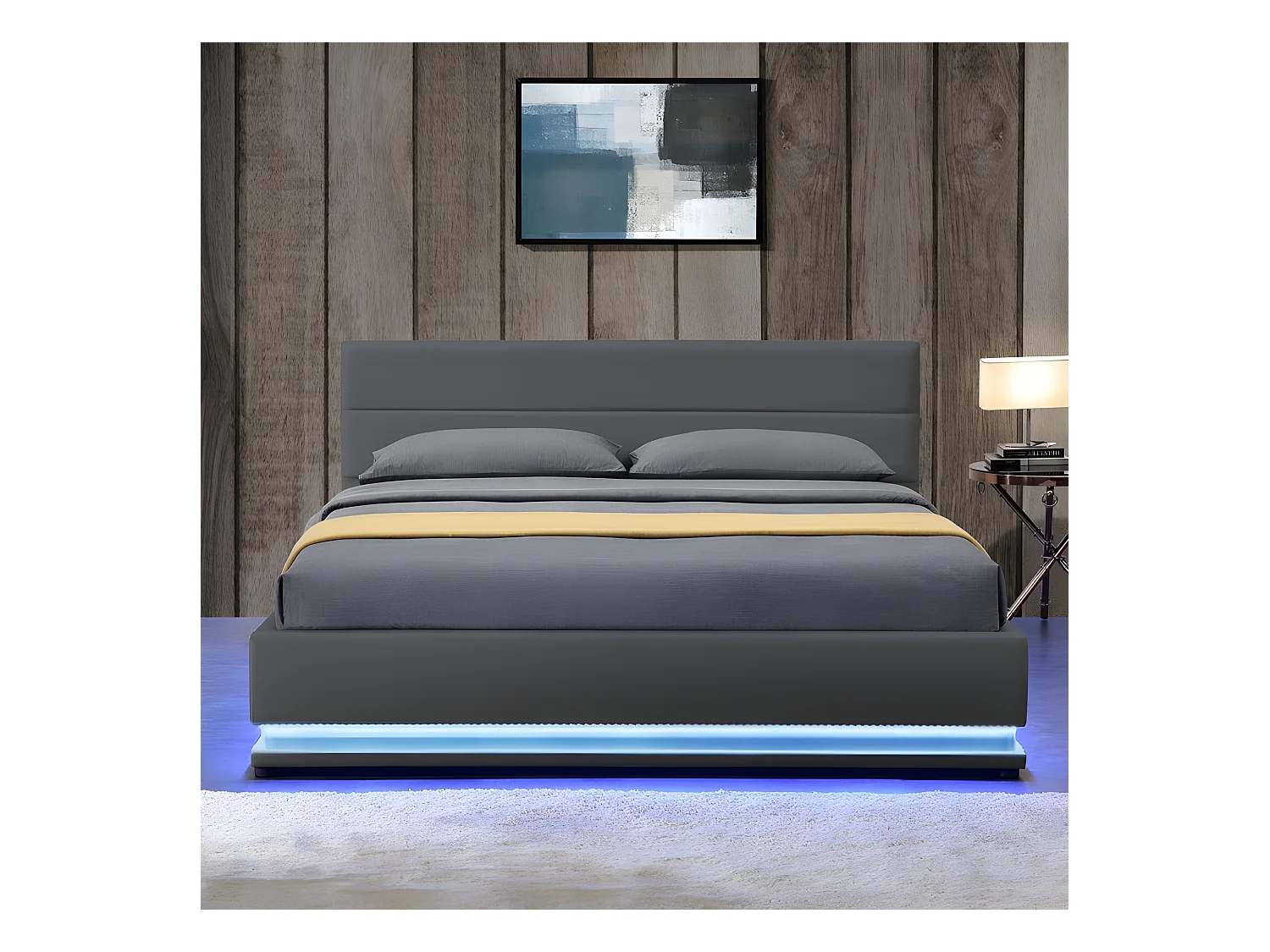 Lit Led Avec Coffre De Rangement Ava - Couleurs - Gris, Tailles - 180x200
