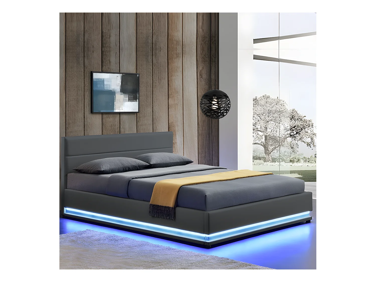 Lit Led Avec Coffre De Rangement Ava - Couleurs - Gris, Tailles - 180x200