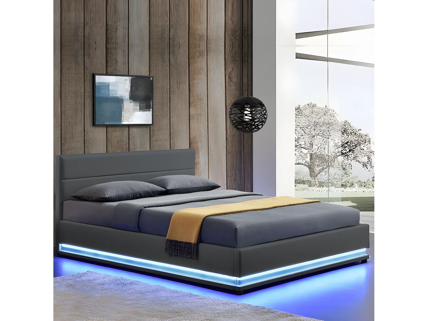 Lit Led Avec Coffre De Rangement Ava - Couleurs - Gris, Tailles - 180x200