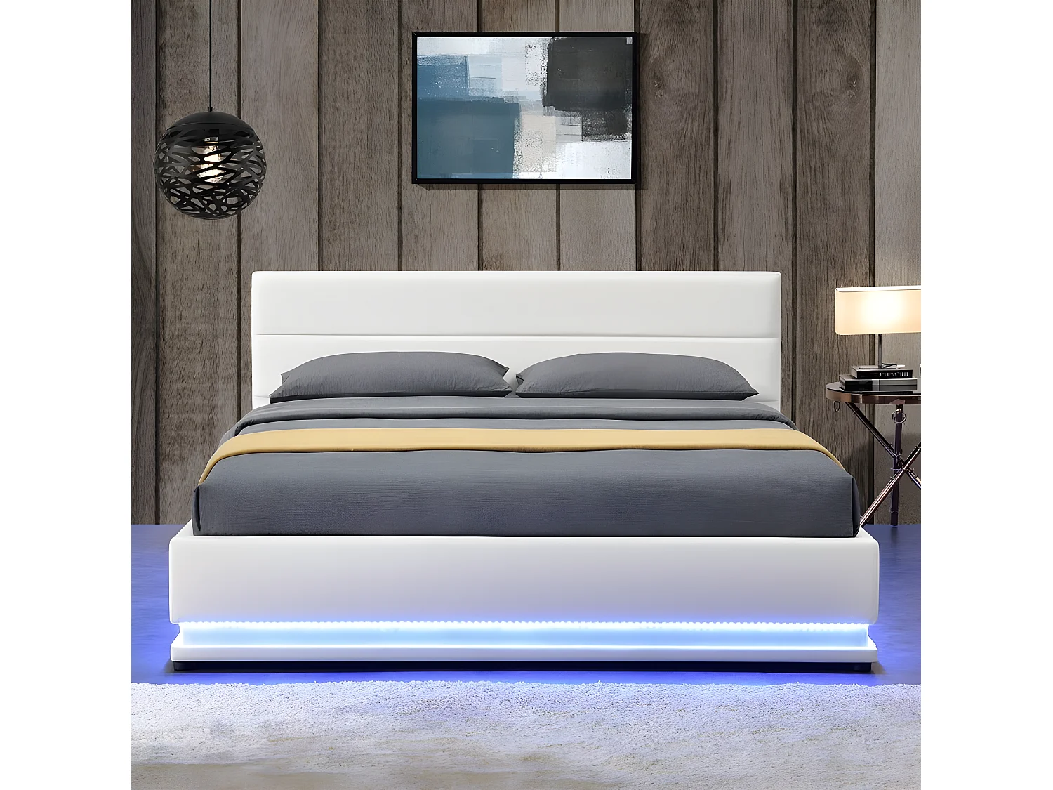 Lit Led Avec Coffre De Rangement Ava - Couleurs - Blanc, Tailles - 160x200