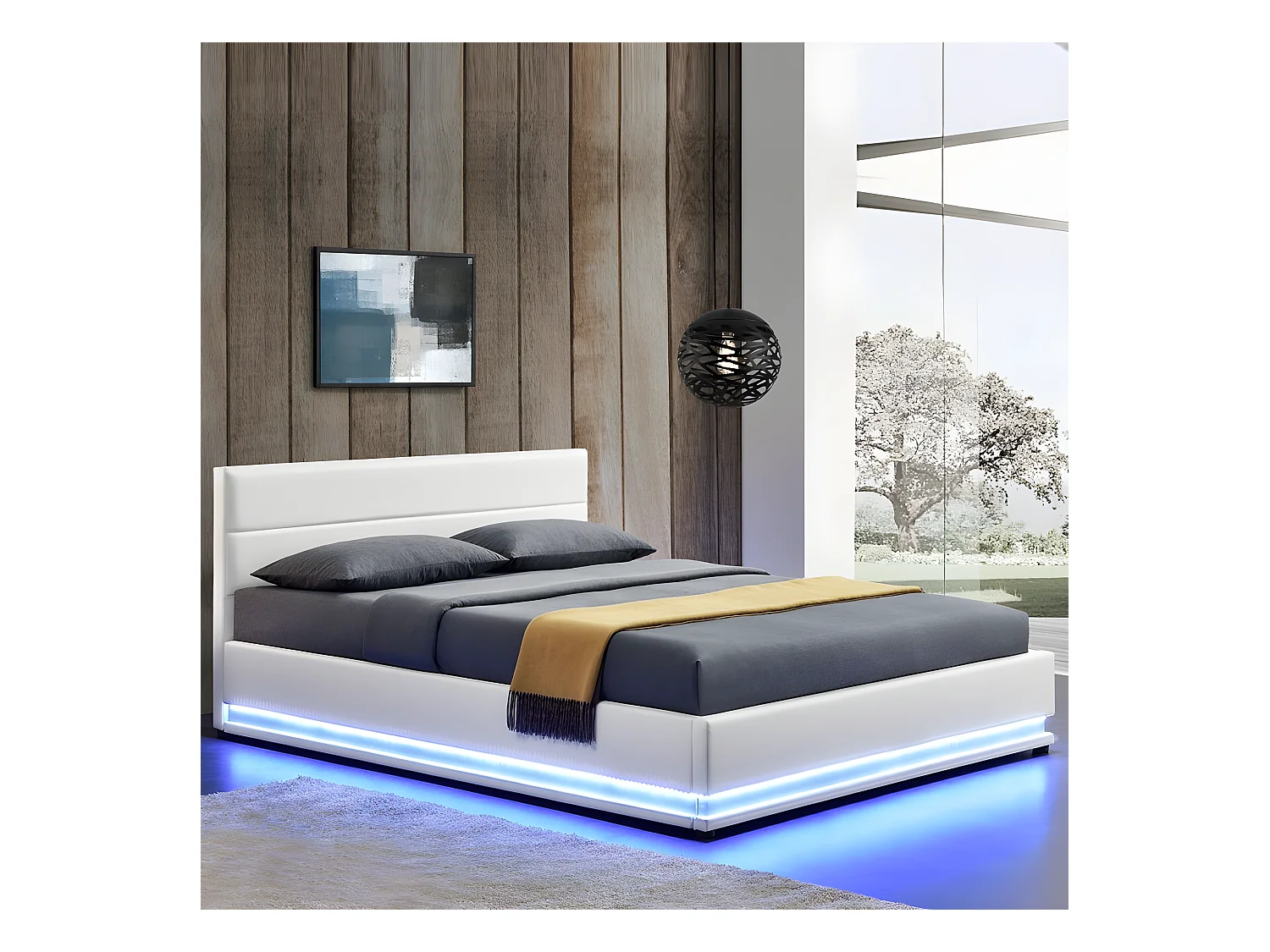 Lit Led Avec Coffre De Rangement Ava - Couleurs - Blanc, Tailles - 160x200