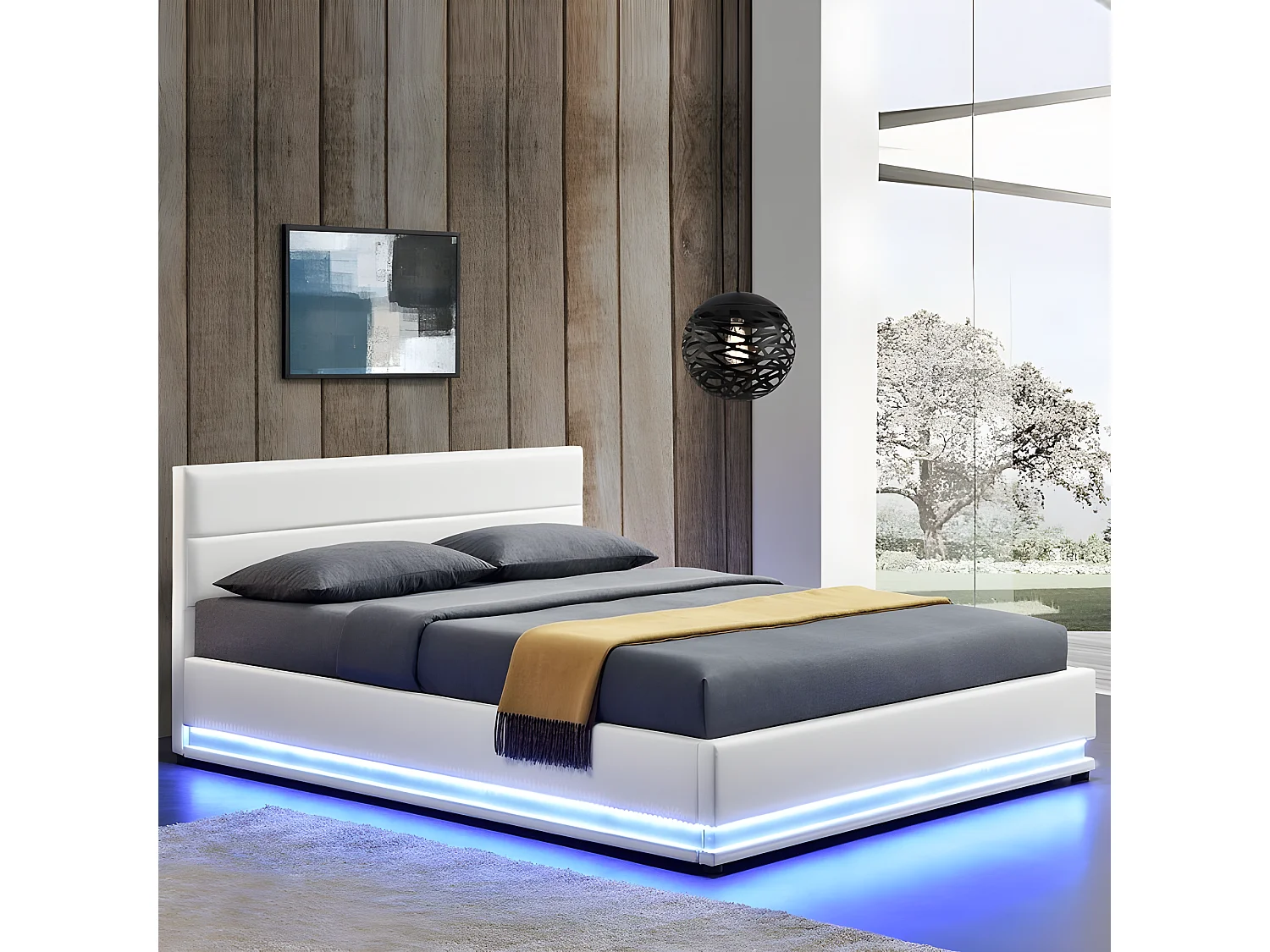 Lit Led Avec Coffre De Rangement Ava - Couleurs - Blanc, Tailles - 160x200