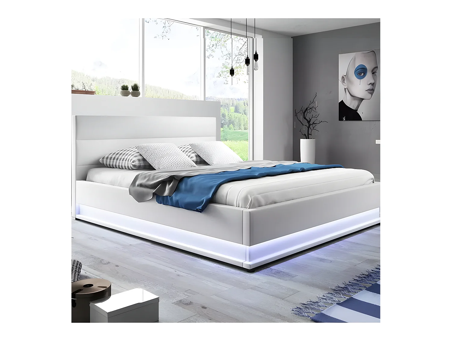 Lit Led Avec Coffre De Rangement Ava - Couleurs - Blanc, Tailles - 180x200