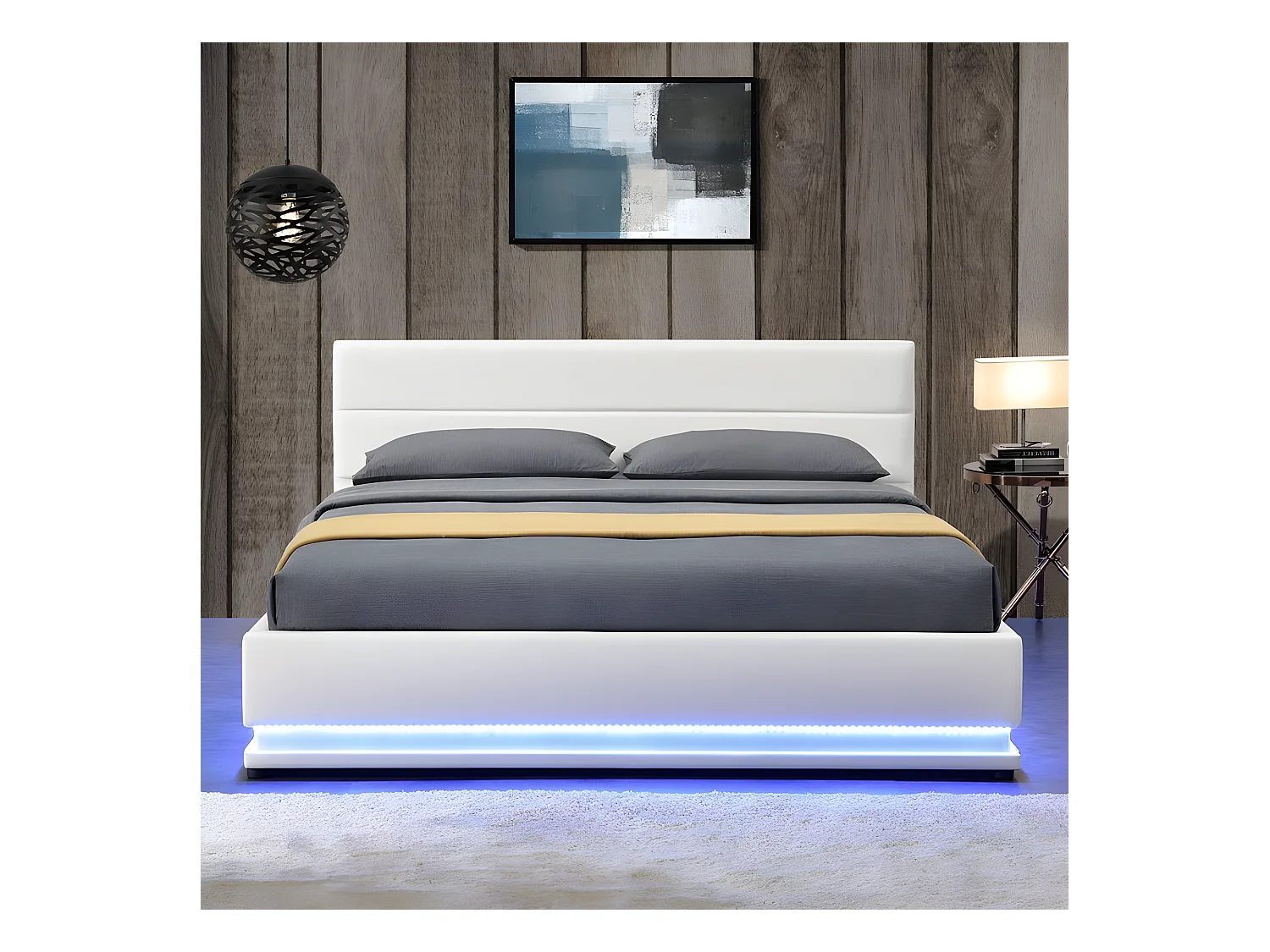 Lit Led Avec Coffre De Rangement Ava - Couleurs - Blanc, Tailles - 180x200