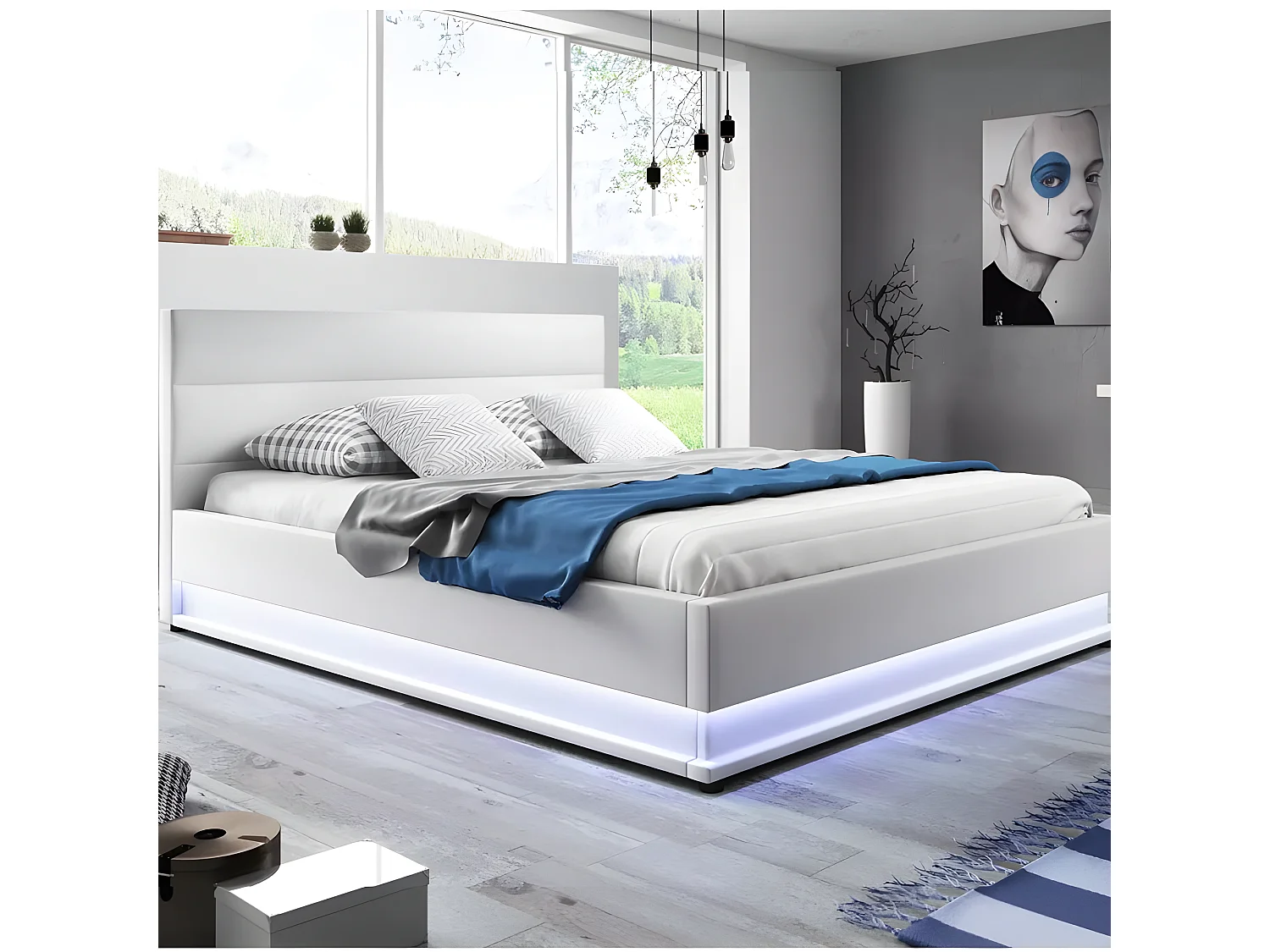 Lit Led Avec Coffre De Rangement Ava - Couleurs - Blanc, Tailles - 180x200