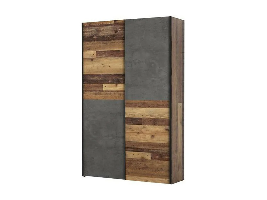 Armoire de chambre multifonctions - Panneaux de particules - Bois et beton gris - 2 portes - Campagne - L 120 x P 41,6 x H 190,5