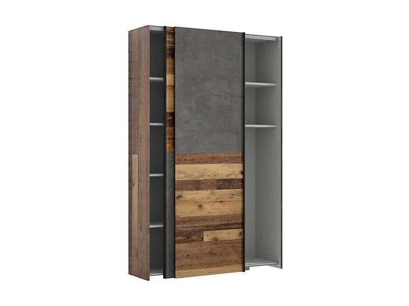 Armoire de chambre multifonctions - Panneaux de particules - Bois et beton gris - 2 portes - Campagne - L 120 x P 41,6 x H 190,5