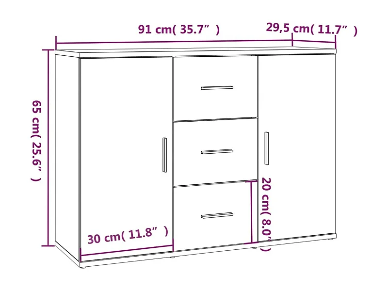 Aparador 91x29,5x65 cm derivados de madeira branco