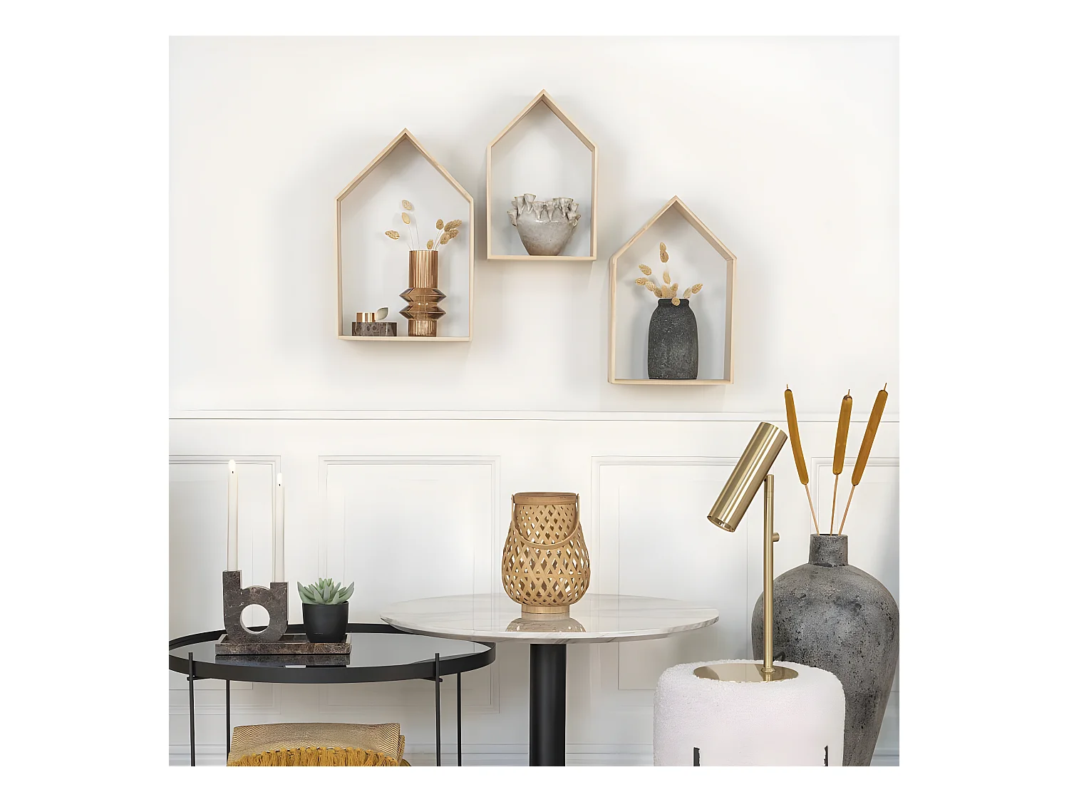 Étagères 3 pcs Evi Blanc et naturel