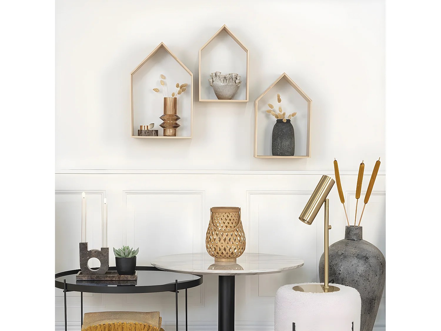 Étagères 3 pcs Evi Blanc et naturel