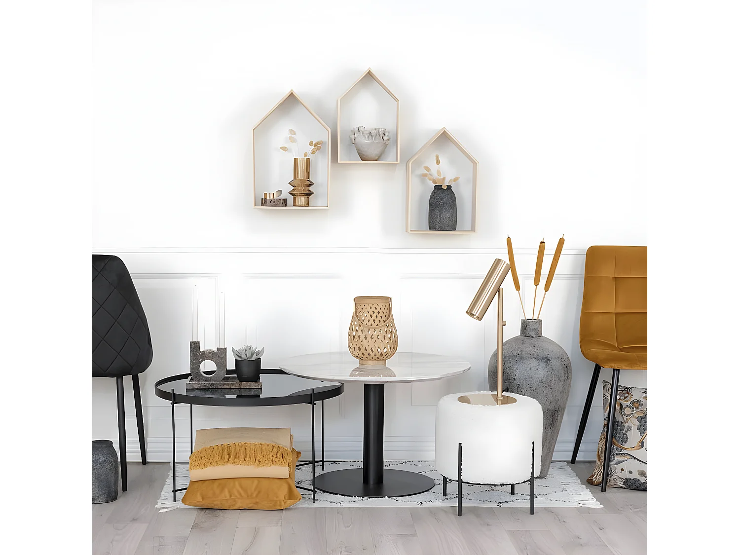 Étagères 3 pcs Evi Blanc et naturel