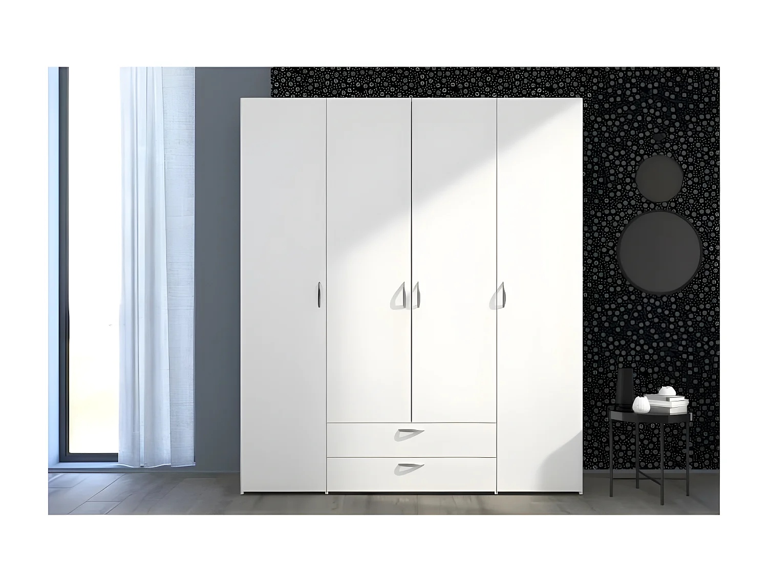 Armoire VARIA Blanc 4 Portes + 2 Tiroirs 160x185x51 cm PARISOT